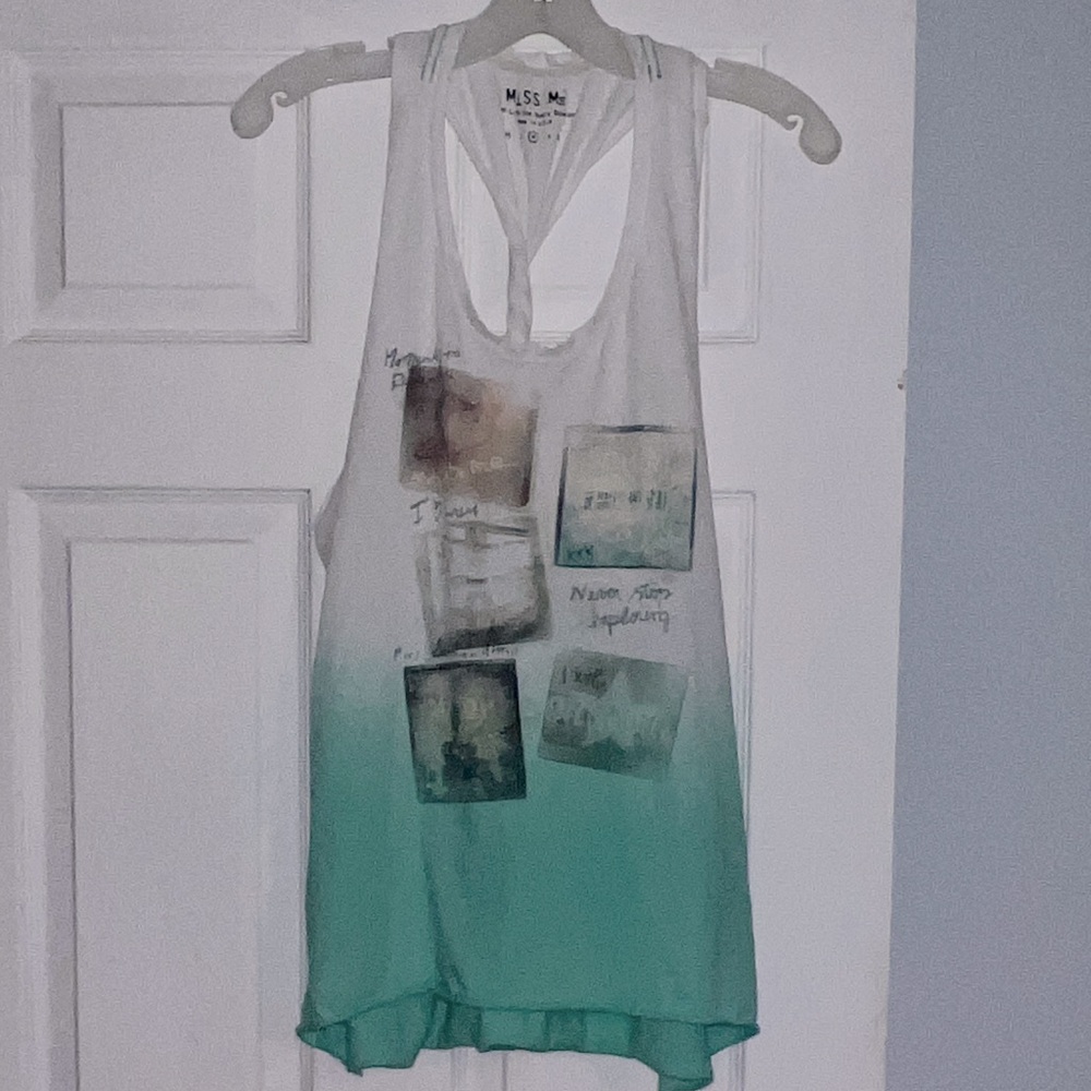 Miss Me White Mint Green Love Life Twisted Back Tank Top - Picture 5 of 11